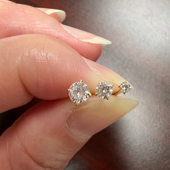 4mm Diamond Stud Earrings 14K Gold, VVS EF Lab Diamond, Solid Yellow Gold Studs - Picture 5 of 5